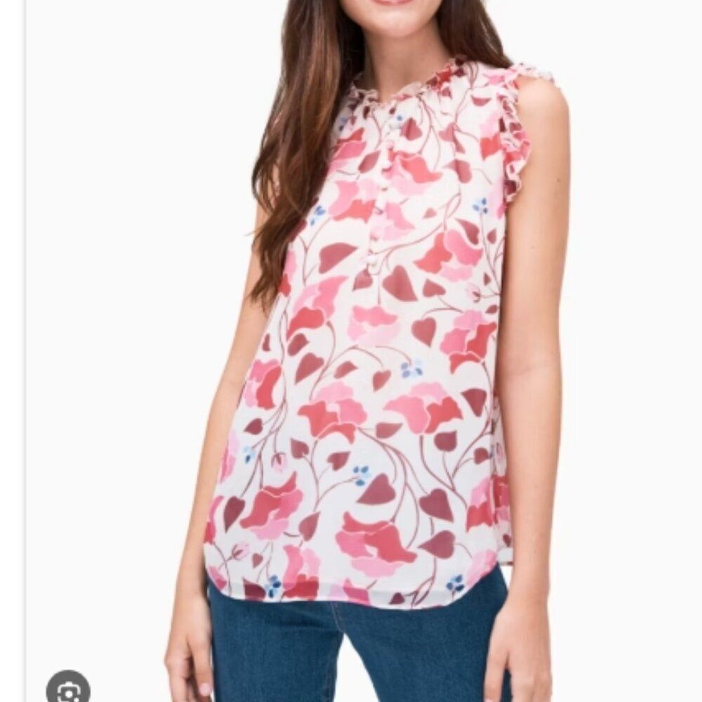 Kate Spade Nouveau Bloom Shell Silk Sleeves Top in SIze XL